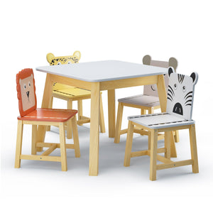 5 Piece Kids Wood Table And Cartoon Animals Chair Set (3-8 Years Old) LamCham