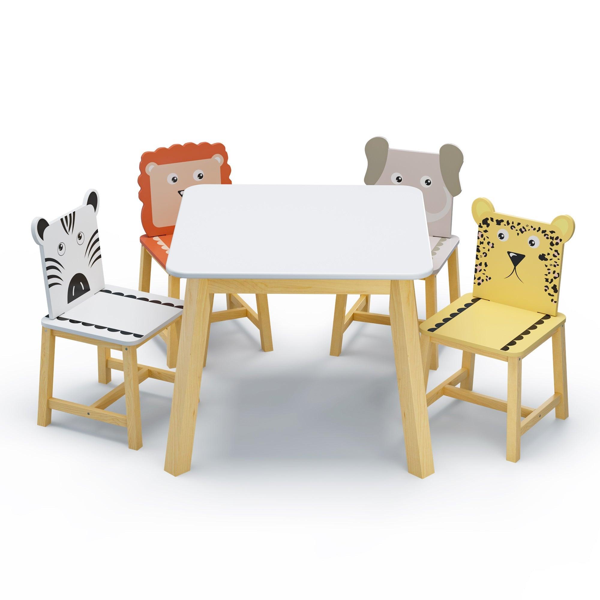 5 Piece Kids Wood Table And Cartoon Animals Chair Set (3-8 Years Old) LamCham