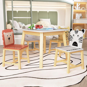 5 Piece Kids Wood Table And Cartoon Animals Chair Set (3-8 Years Old) LamCham