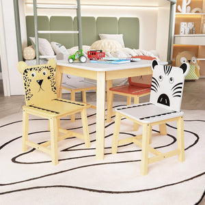 5 Piece Kids Wood Table And Cartoon Animals Chair Set (3-8 Years Old) LamCham