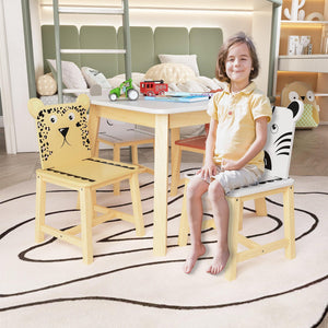 5 Piece Kids Wood Table And Cartoon Animals Chair Set (3-8 Years Old) LamCham