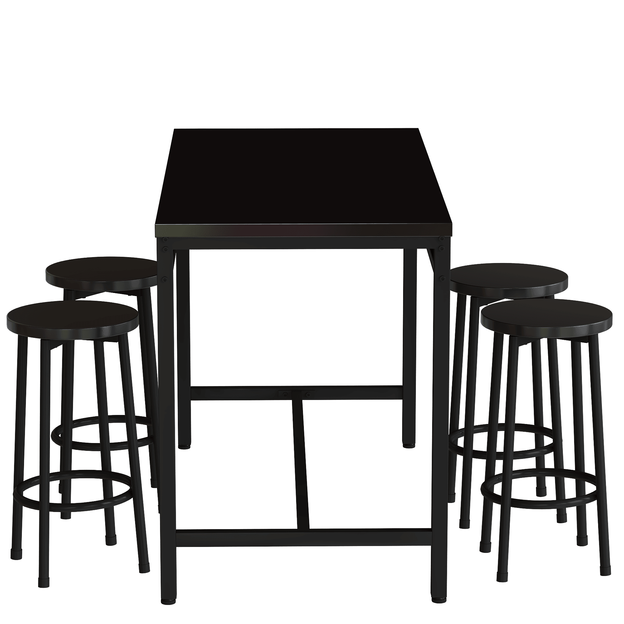 5-Piece Rural Kitchen Table With Four Bar Stools, Metal Frame And MDF, Black LamCham