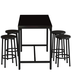 5-Piece Rural Kitchen Table With Four Bar Stools, Metal Frame And MDF, Black LamCham