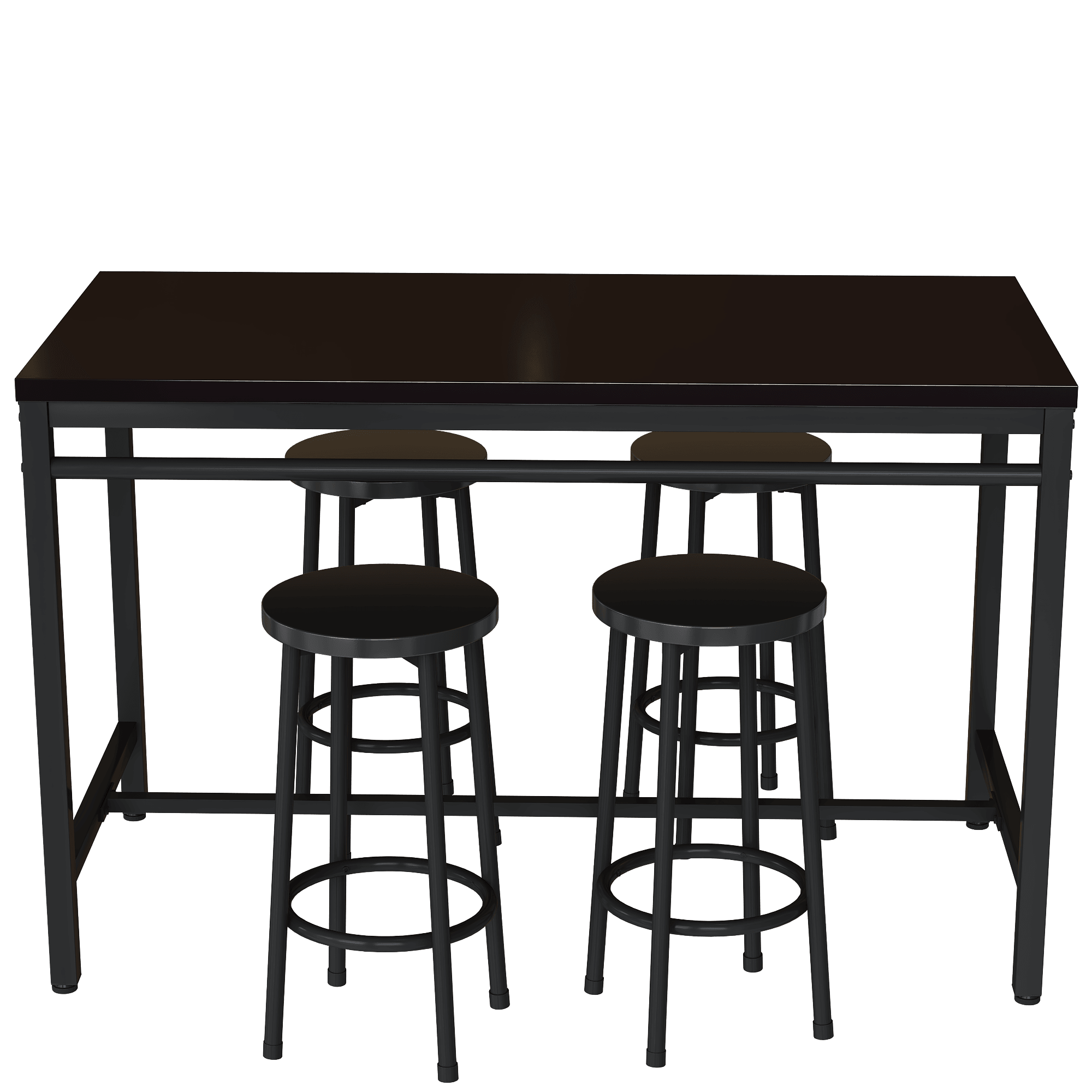 5-Piece Rural Kitchen Table With Four Bar Stools, Metal Frame And MDF, Black LamCham