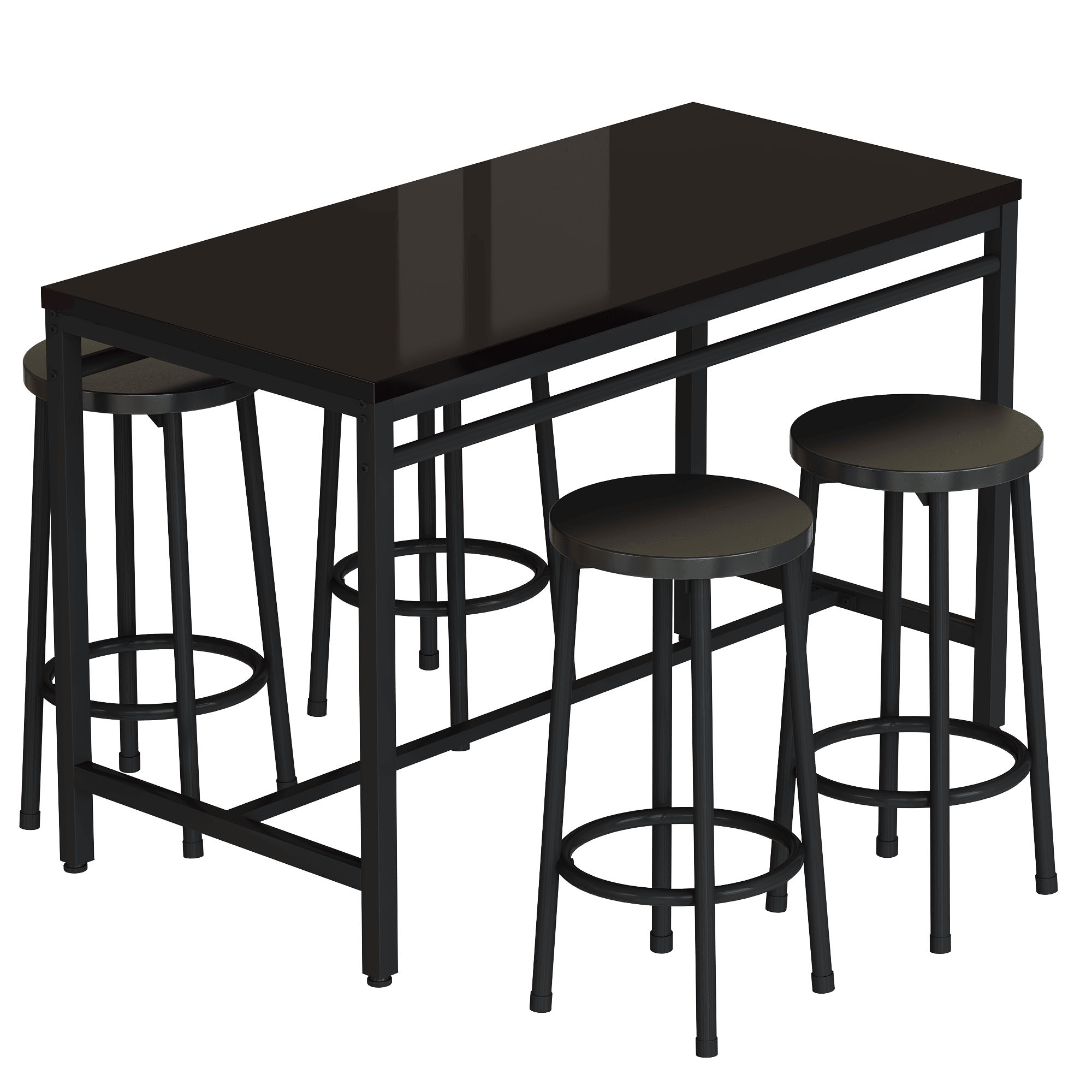 5-Piece Rural Kitchen Table With Four Bar Stools, Metal Frame And MDF, Black LamCham