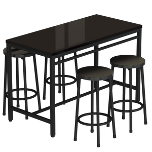 5-Piece Rural Kitchen Table With Four Bar Stools, Metal Frame And MDF, Black LamCham