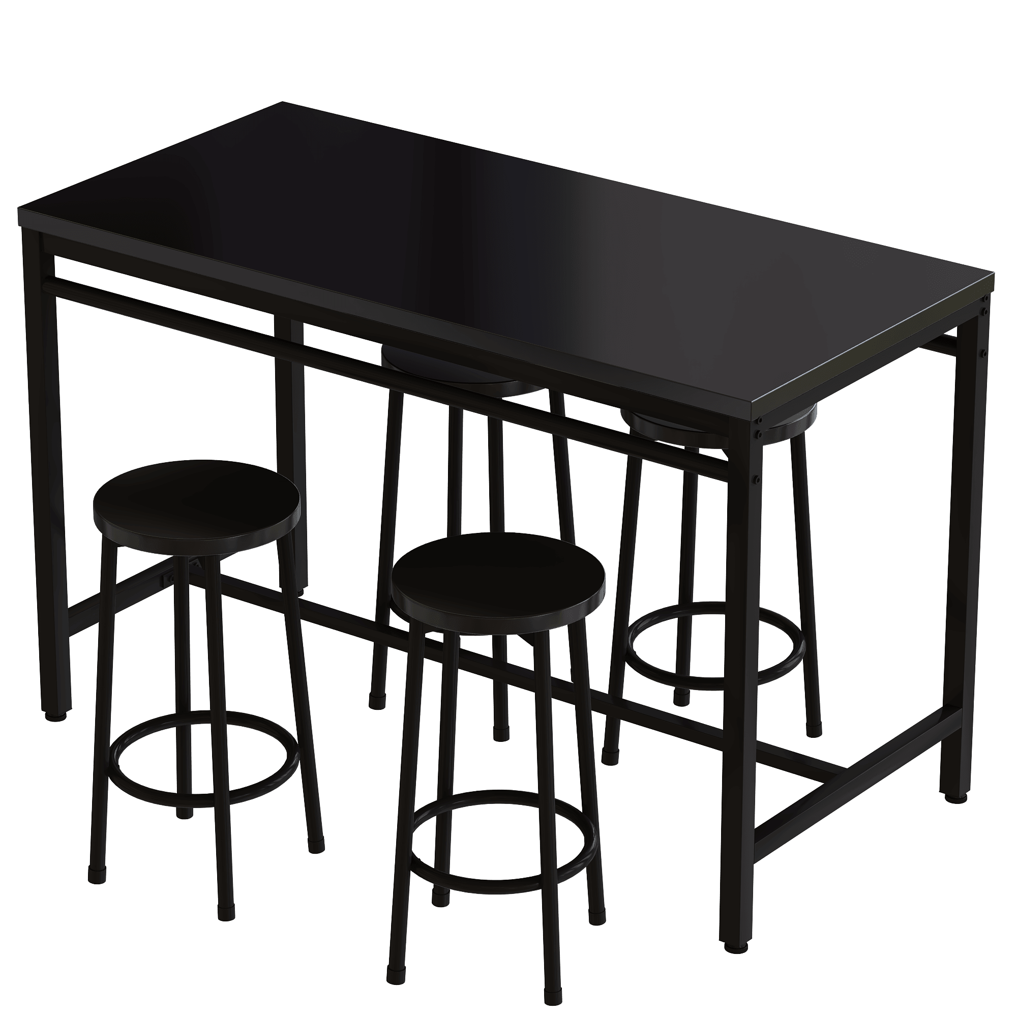 5-Piece Rural Kitchen Table With Four Bar Stools, Metal Frame And MDF, Black LamCham