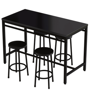 5-Piece Rural Kitchen Table With Four Bar Stools, Metal Frame And MDF, Black LamCham