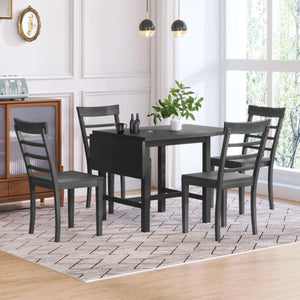 5-Piece Wood Square Drop Leaf Breakfast Nook Extendable Dining Table Set with 4 Ladder Back Chairs for Small Places, Gray LamCham