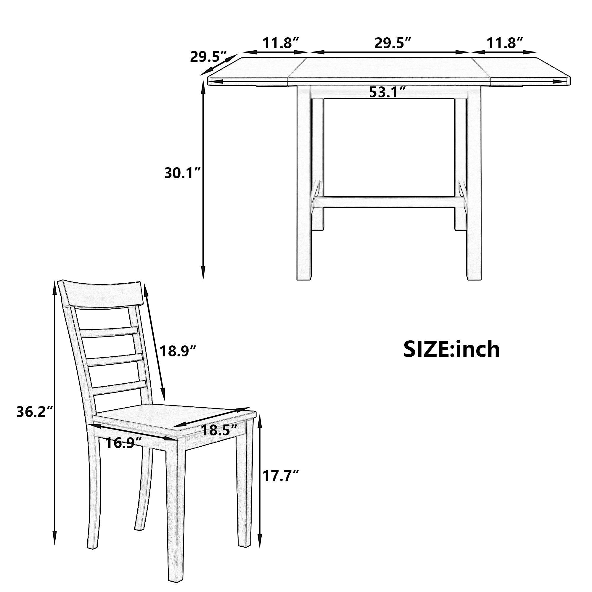 5-Piece Wood Square Drop Leaf Breakfast Nook Extendable Dining Table Set with 4 Ladder Back Chairs for Small Places, Gray LamCham