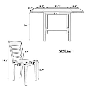 5-Piece Wood Square Drop Leaf Breakfast Nook Extendable Dining Table Set with 4 Ladder Back Chairs for Small Places, Gray LamCham