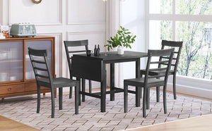 5-Piece Wood Square Drop Leaf Breakfast Nook Extendable Dining Table Set with 4 Ladder Back Chairs for Small Places, Gray LamCham