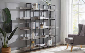 5 Tier Bookcase Home Office Open Bookshelf, Vintage Industrial Style Shelf With Metal Frame, MDF Board, Grey LamCham