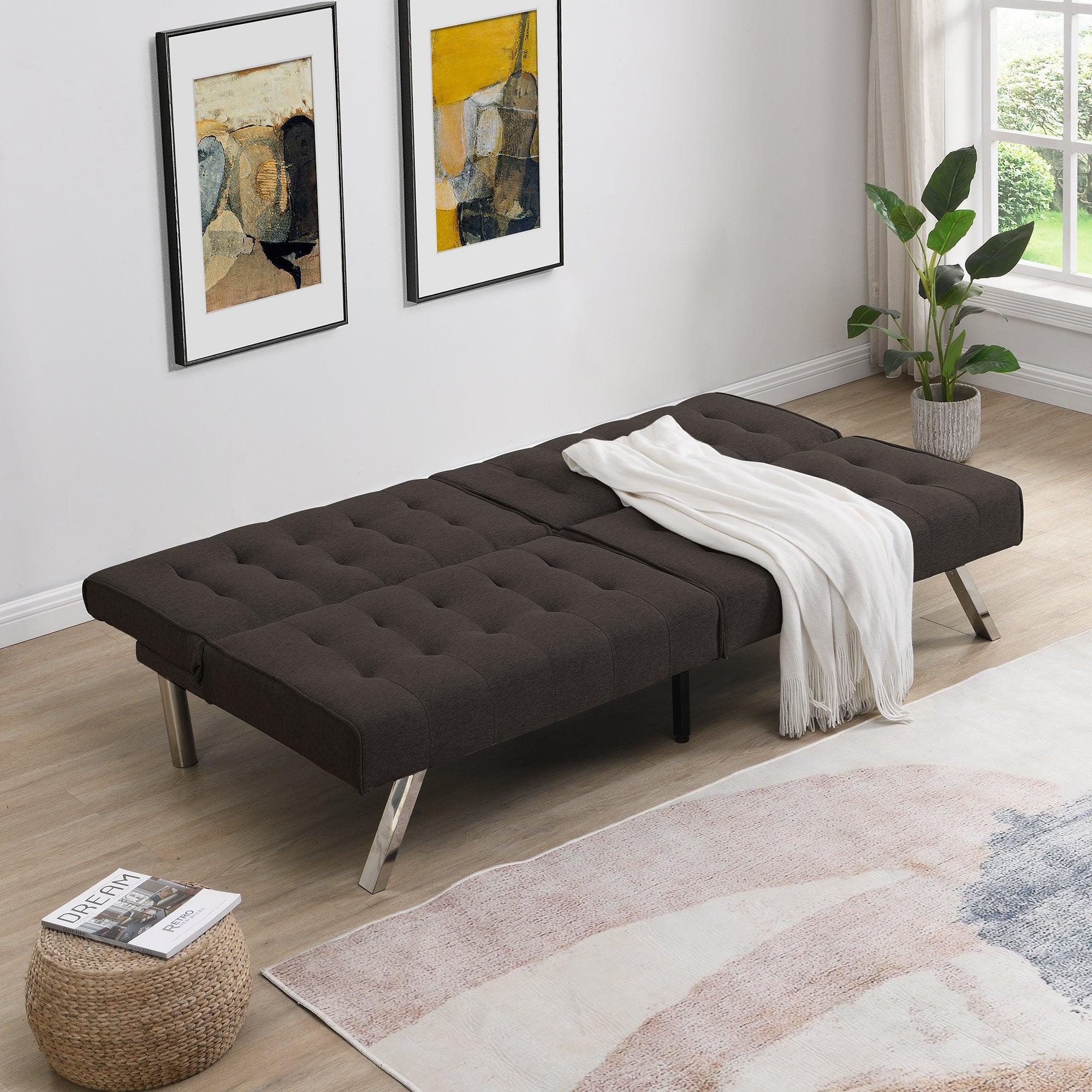 🆓🚛 Wood Frame, Stainless Leg, Futon, Sofa Bed, Espresso