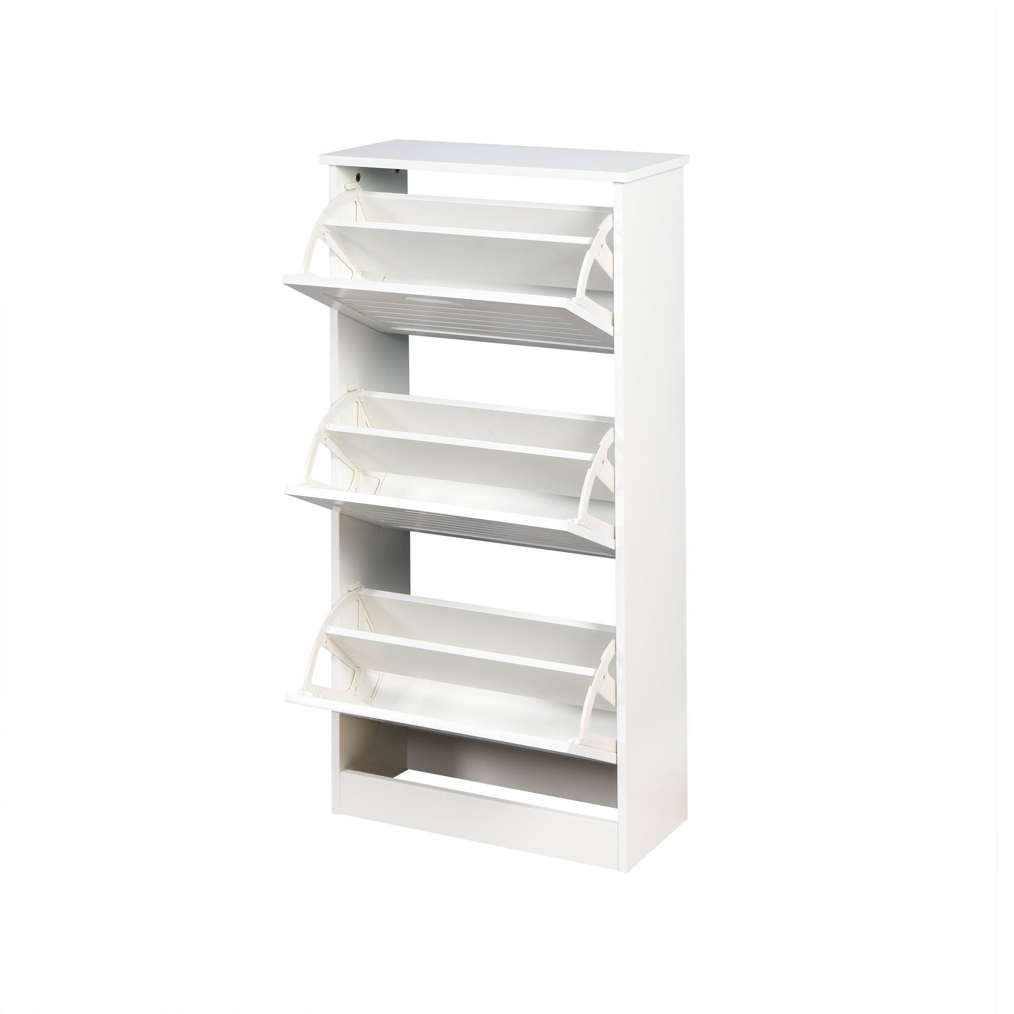 🆓🚛 Wooden Shoe Cabinet for Entryway, White Shoe Storage Cabinet With 3 Flip Doors 20.94X9.45X43.11 Inch