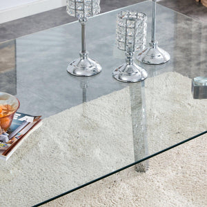 A Modern Minimalist Rectangular Glass Dining Table With Tempered Glass Tabletop And Silver Metal Legs, Suitable For Kitchens, Restaurants, And Living Rooms, 63"*35.4"*30"