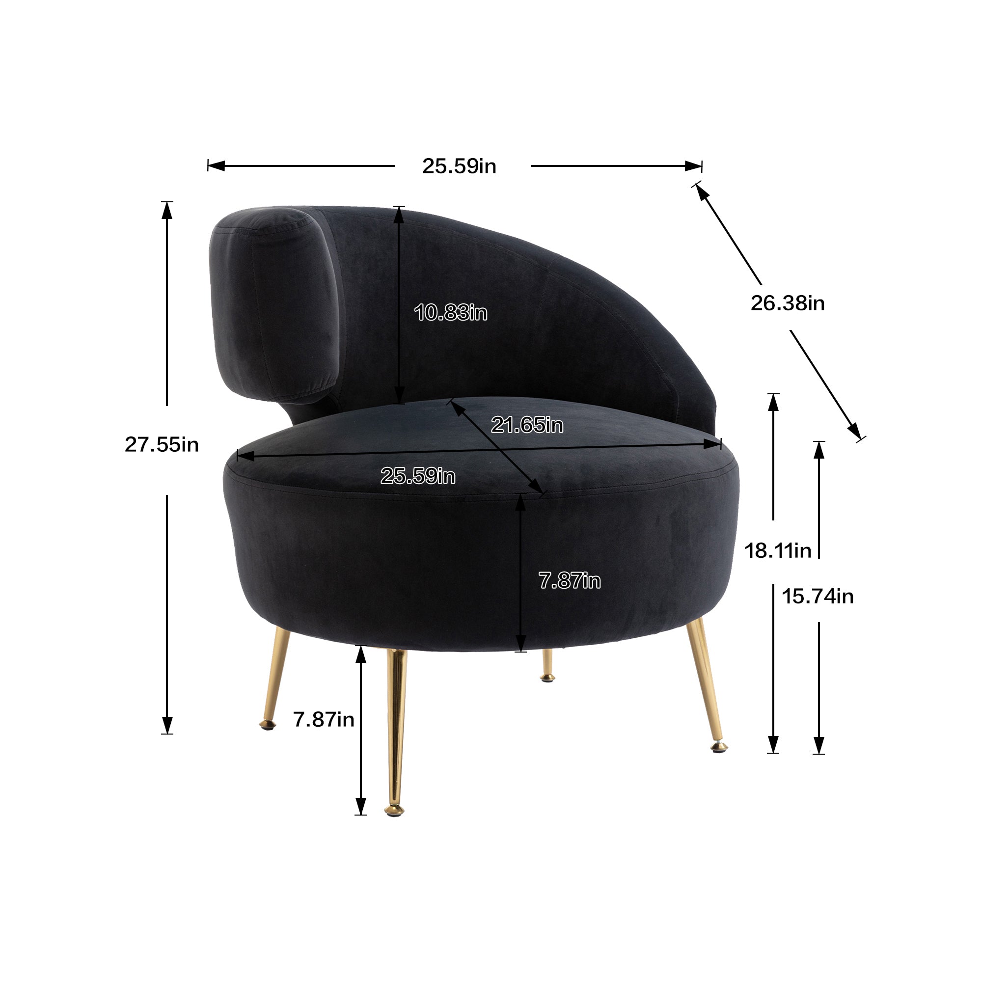 🆓🚛 Accent Chair, Leisure Single Chair With Golden Feet, Right Arm Chair, Black