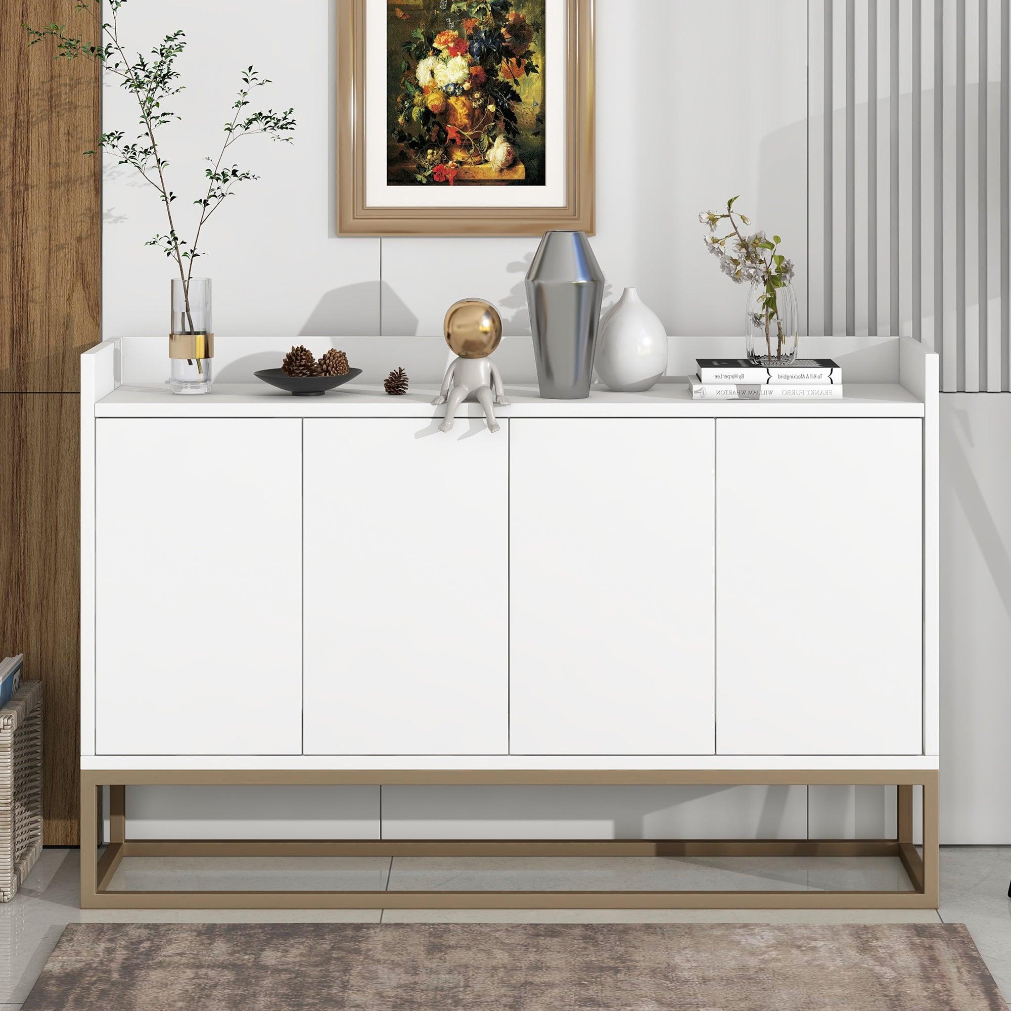 🆓🚛 Modern Sideboard Elegant Buffet Cabinet With Large Storage Space for Dining Room, Entryway (White)