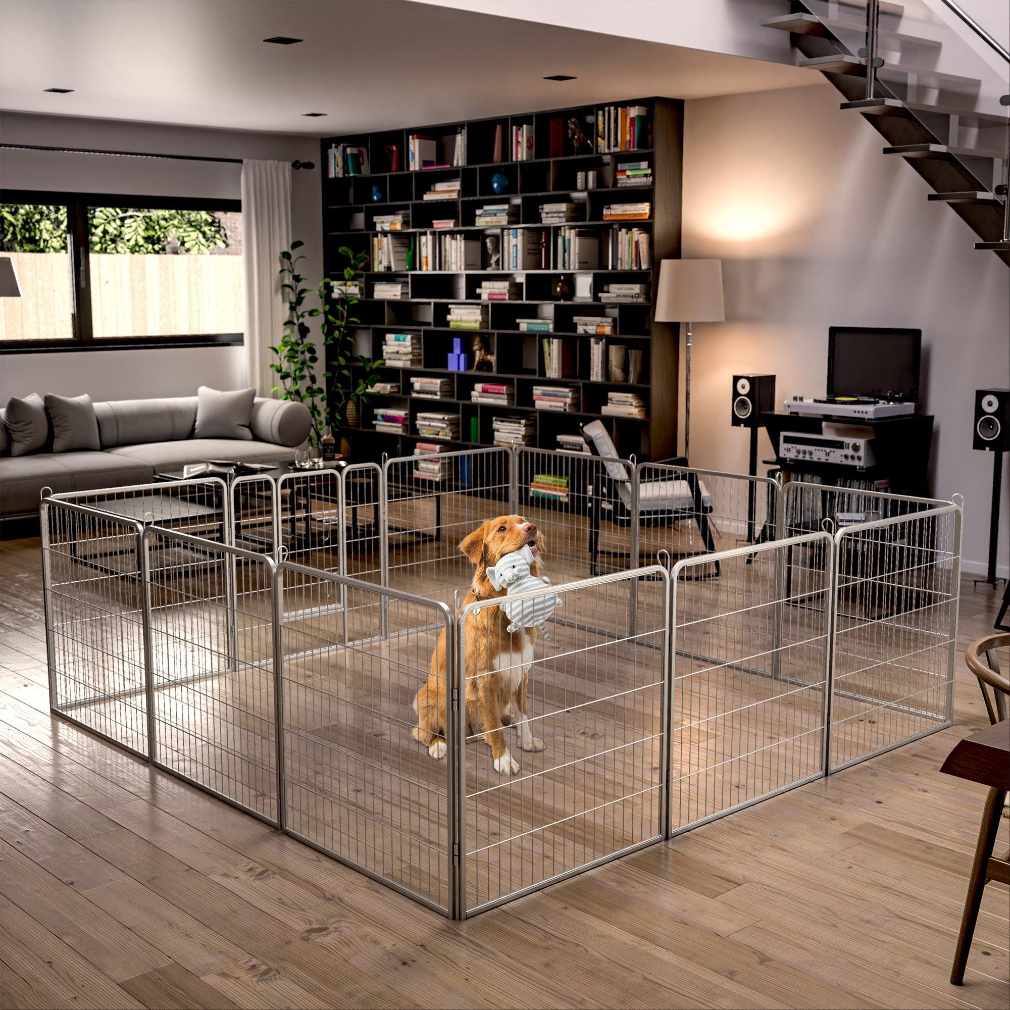 Dog Pens Outdoor 32" Height Foldable 12 Panels Heavy Duty Metal Portable Dog Playpen Indoor Anti-Rust Exercise Dog Fence With Doors For Large/Medium/Small Pets Play Pen For RV Camping Yard