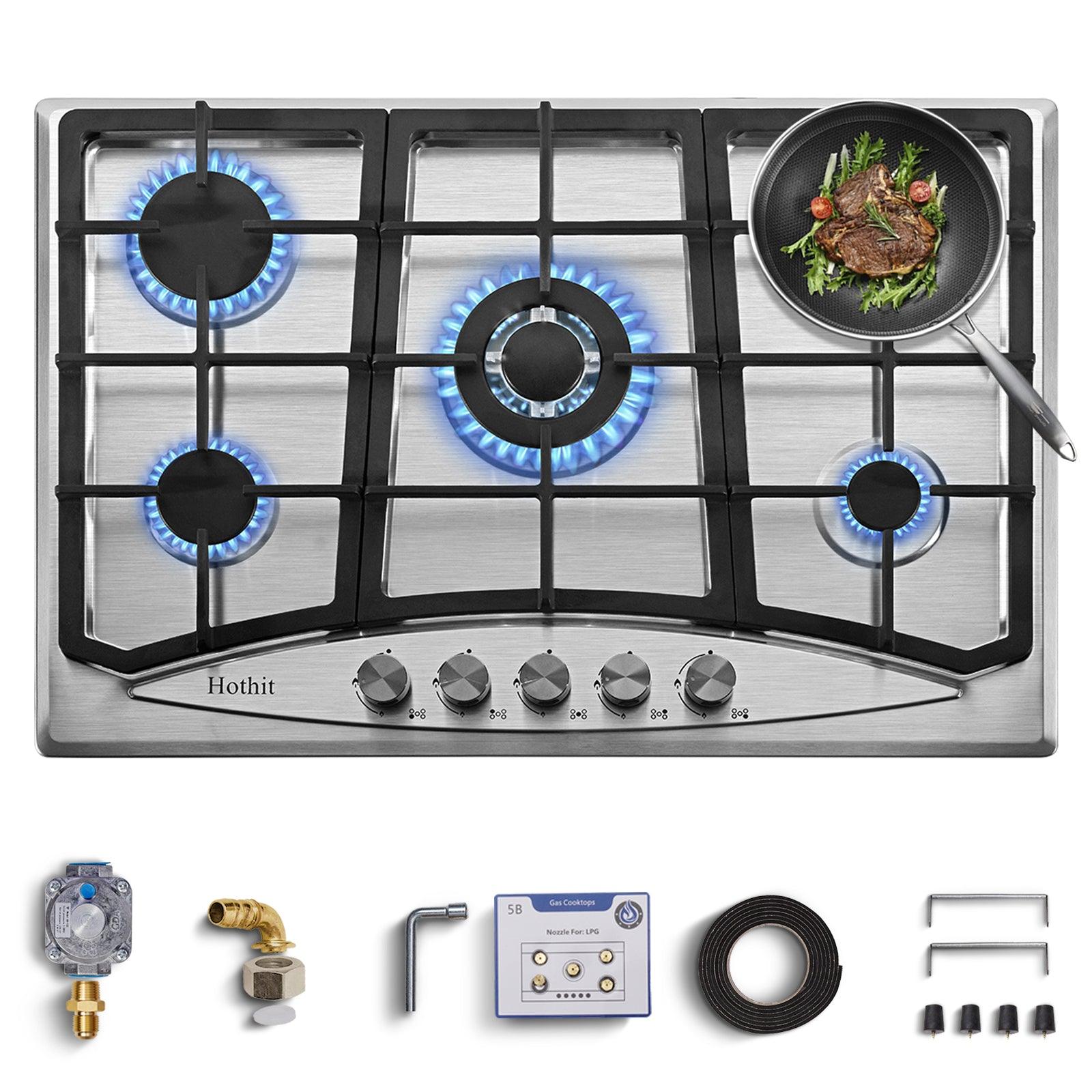 🆓🚛 Propane Gas Cooktop 30" Inch, 5 Burner Built-in Stainless Steel Gas Stove Top, Lpg/Ng Dual Fuel, Include Gas Pressure Regulator Gas Range