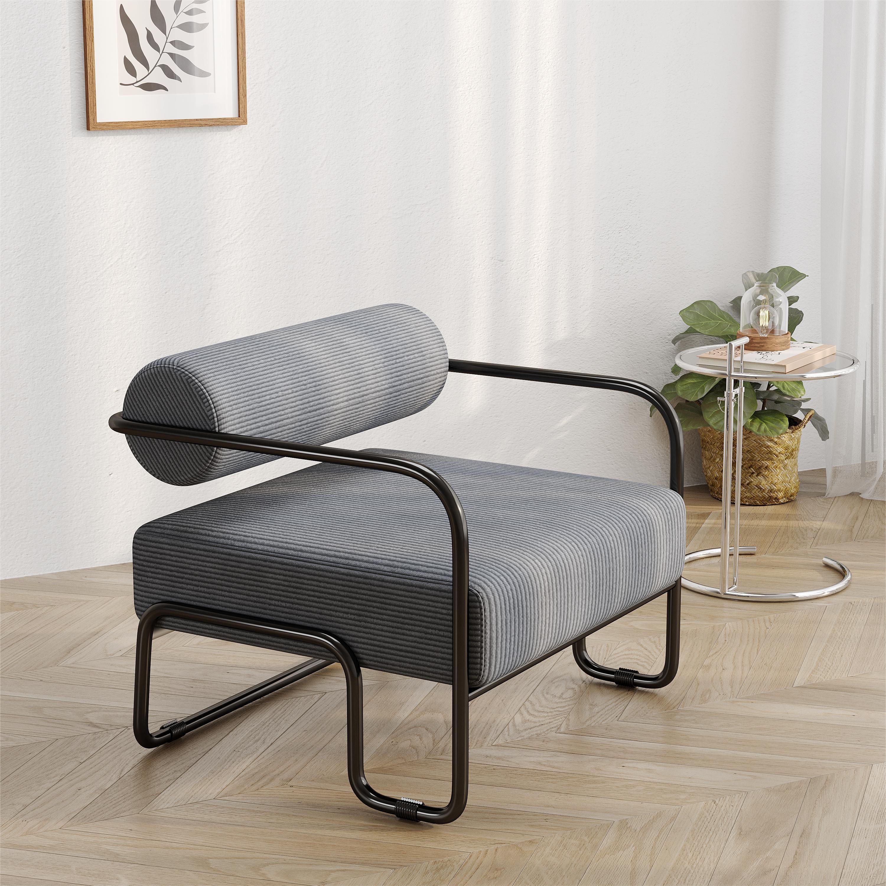 🆓🚛 Unique Design Living Room Iron Sofa Chair, Lazy Individual Chair, Balcony Leisure Chair, Gray