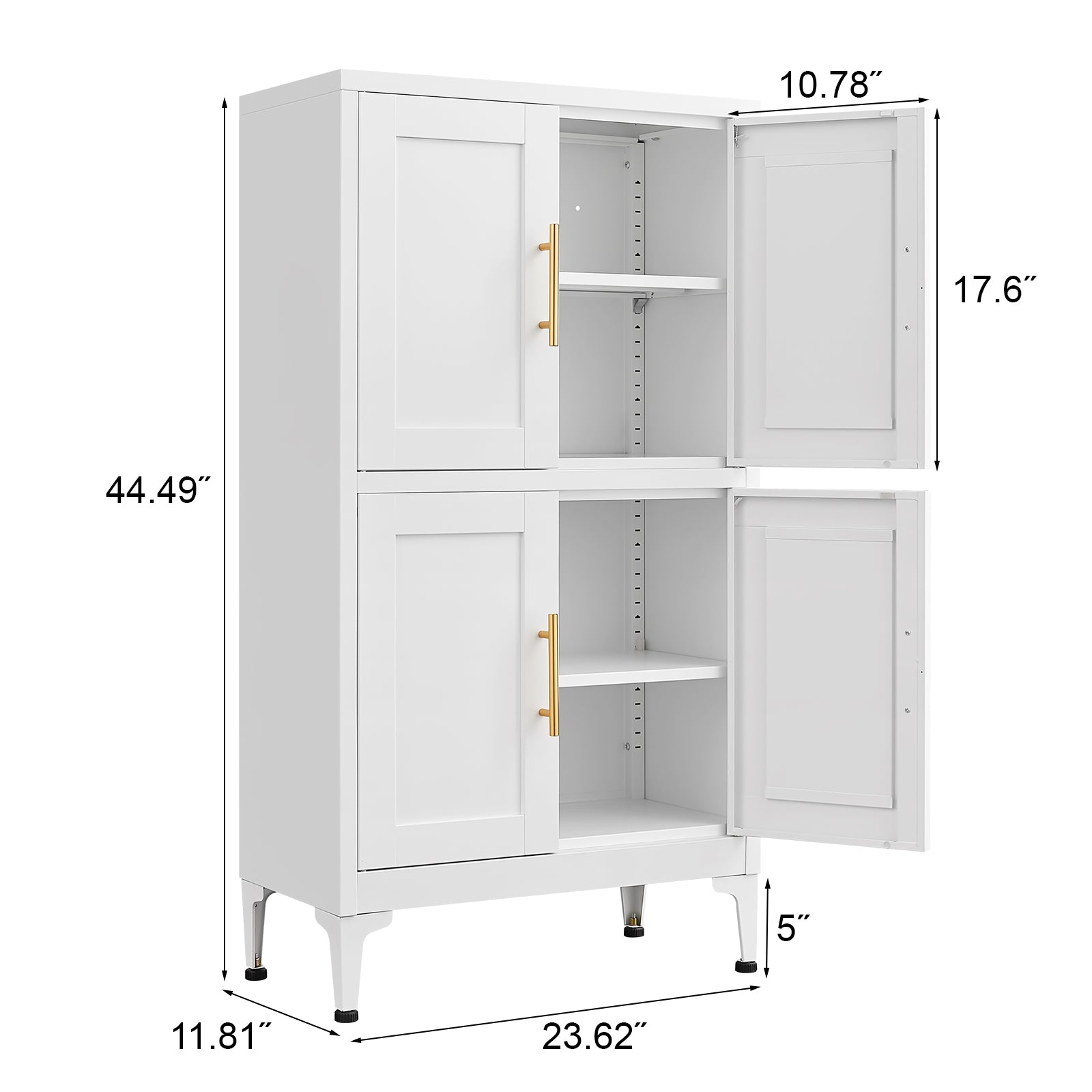 White Metal Kitchen Storage Cabinet, Kitchen Pantry Storage Cabinet With Doors and Shelves, Storage Cabinet With Adjustable Leveling Foot for Kitchen, Living Room and Dining Room W