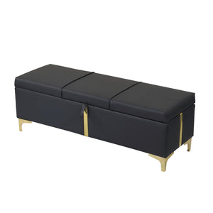 Elegant Upholstered Storage Ottoman, Storage Bench With Metal Legs For Bedroom, Living Room, Fully Assembled Except Legs, Black