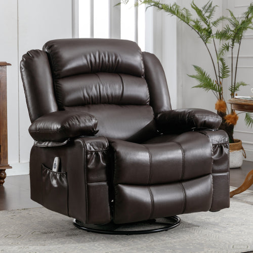 Massage Swivel Rocker Recliner Chair with Vibration Massage and Heat Ergonomic Lounge Chair for Living Room, Rocking Function and Side Pocket, 2 Cup Holders, USB Charge Port