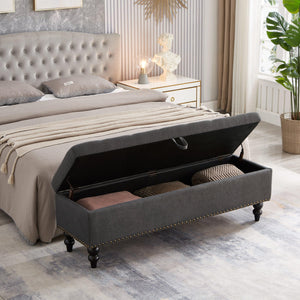 59" Bed Bench with Storage Grey Fabric