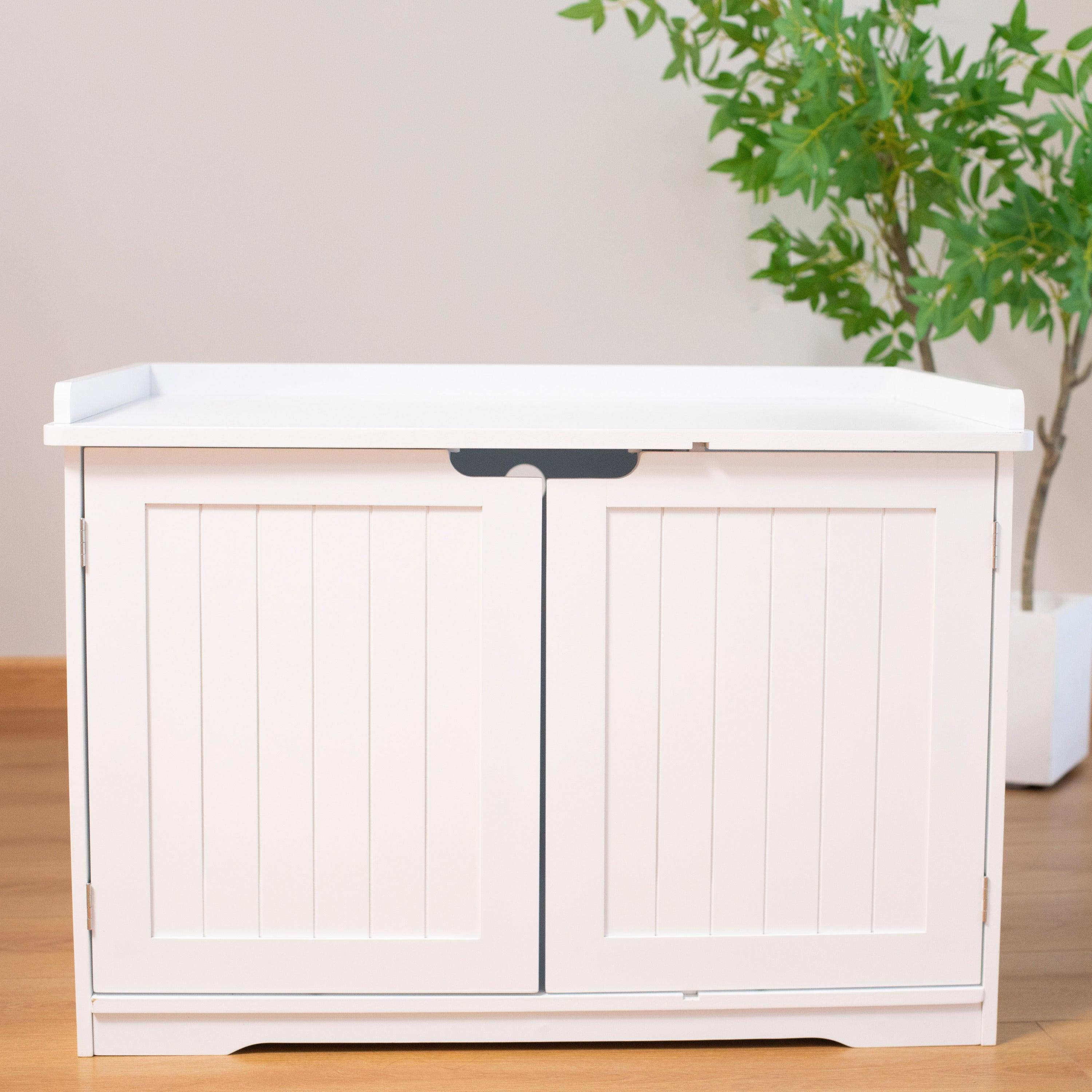 30" Litter Box Shell, Hidden Litter Box Furniture Cabinet, Indoor Cat Room Side Table, Large Pet Box Bedside Table, Litter Box Toilet, Indoor Kennel (White)