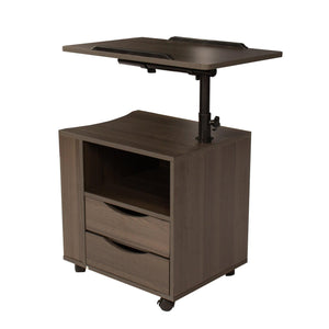 GINTEL Height Adjustable Overbed Nightstand w/ Swivel Top, Drawers, Wheels & Open Shelf - Brown