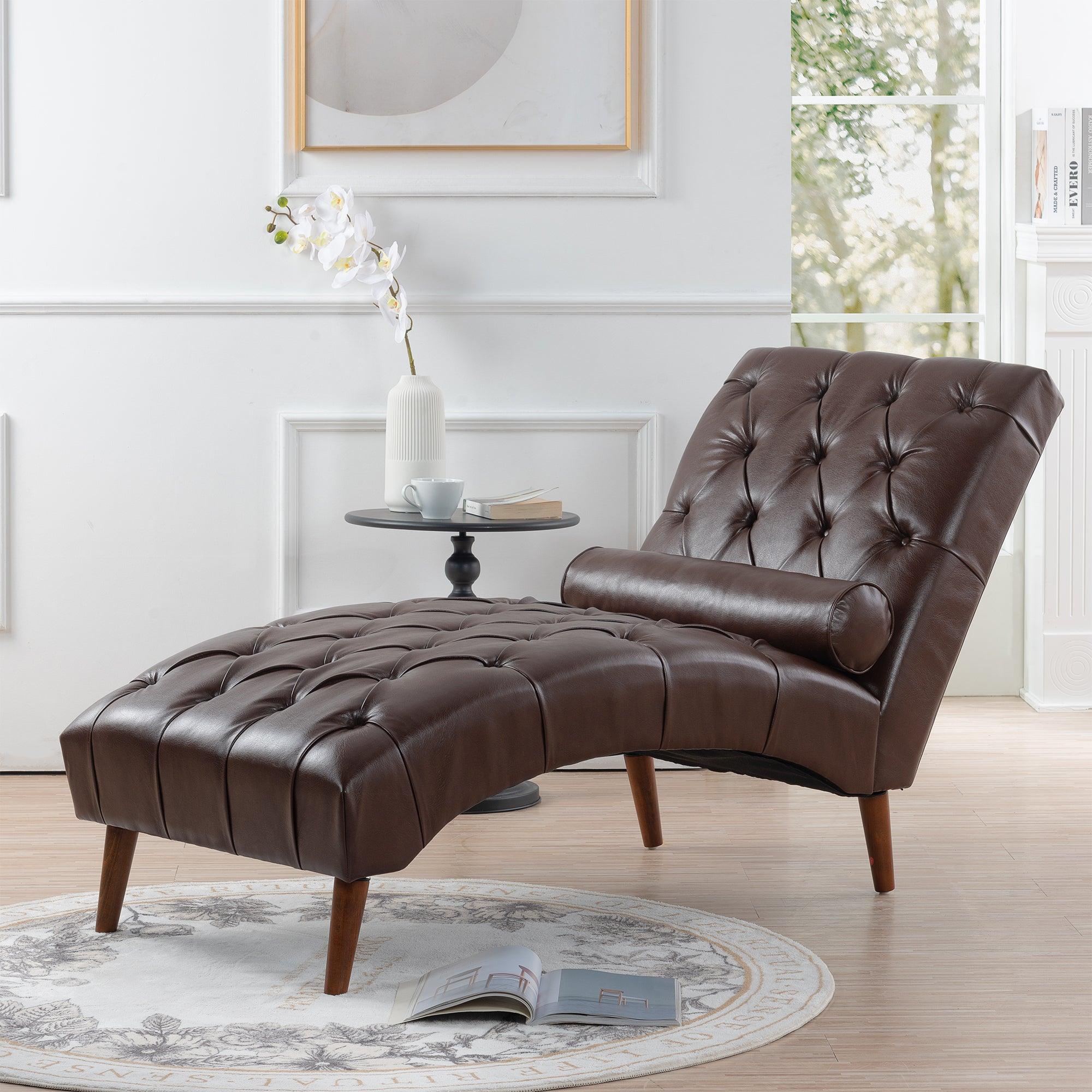 🆓🚛 Upholstered Chaise Lounge, Dark Brown
