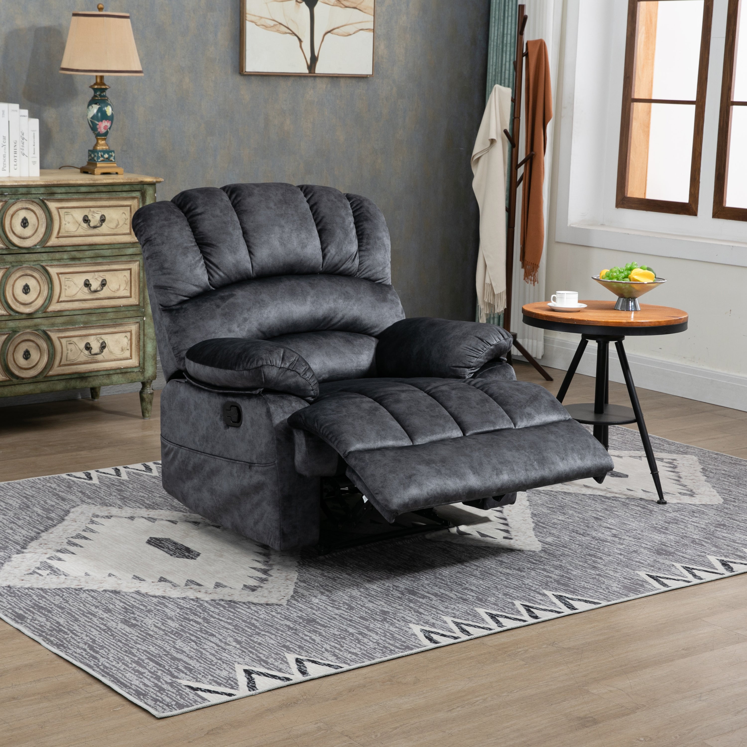 🆓🚛 Large Manual Recliner Chair In Fabric for Living Room, Gray