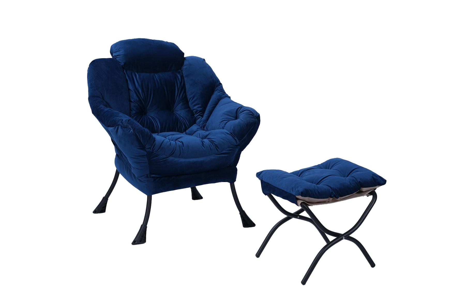 🆓🚛 Living Room Chairs Modern Cotton Fabric Lazy Chair, Accent Contemporary Lounge Chair, Single Steel Frame Leisure Sofa Chair With Armrests & a Side Pocket (Blue)