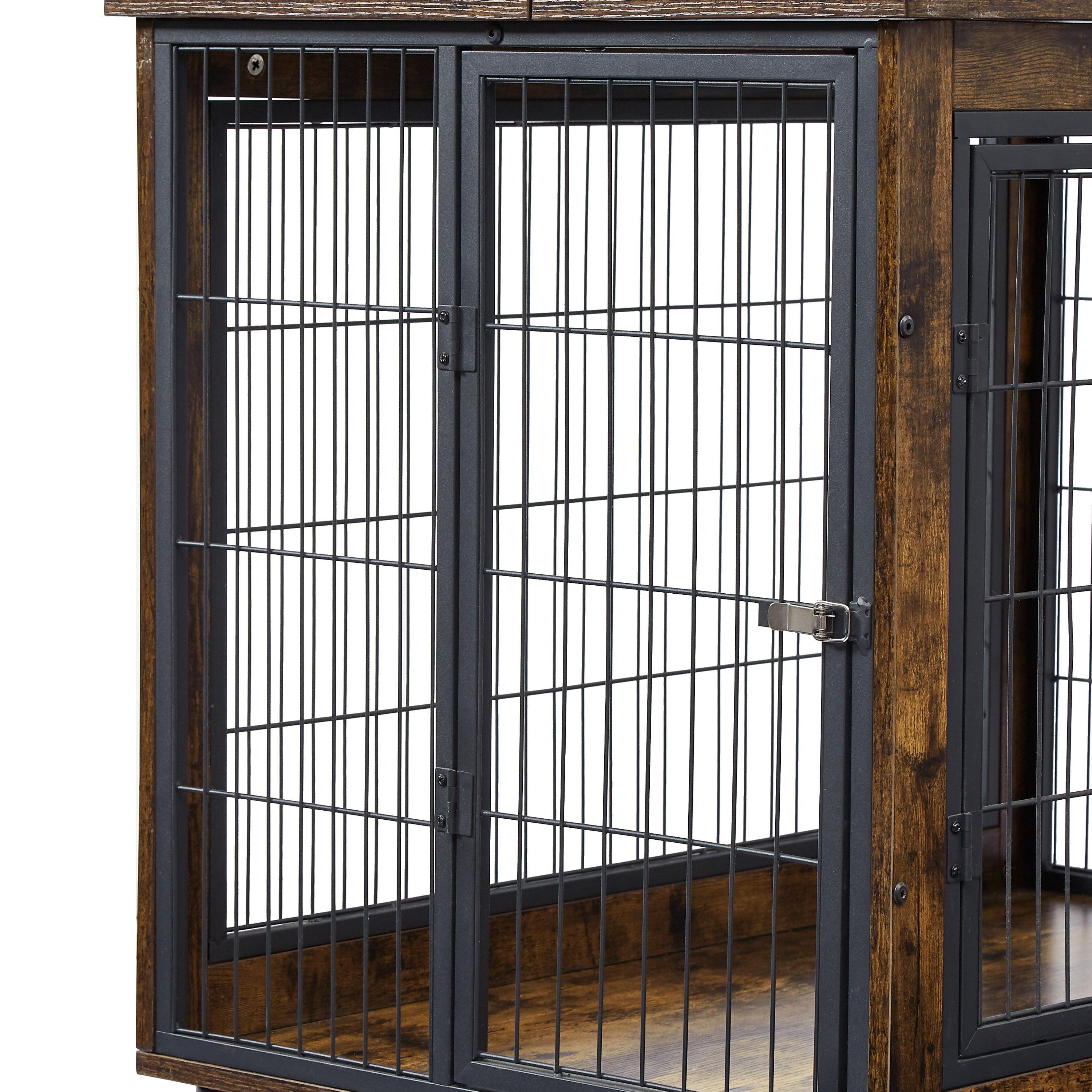 Furniture Dog Cage Crate With Double Doors, Rustic Brown, 38.58'' W X 25.2'' D X 27.17'' H