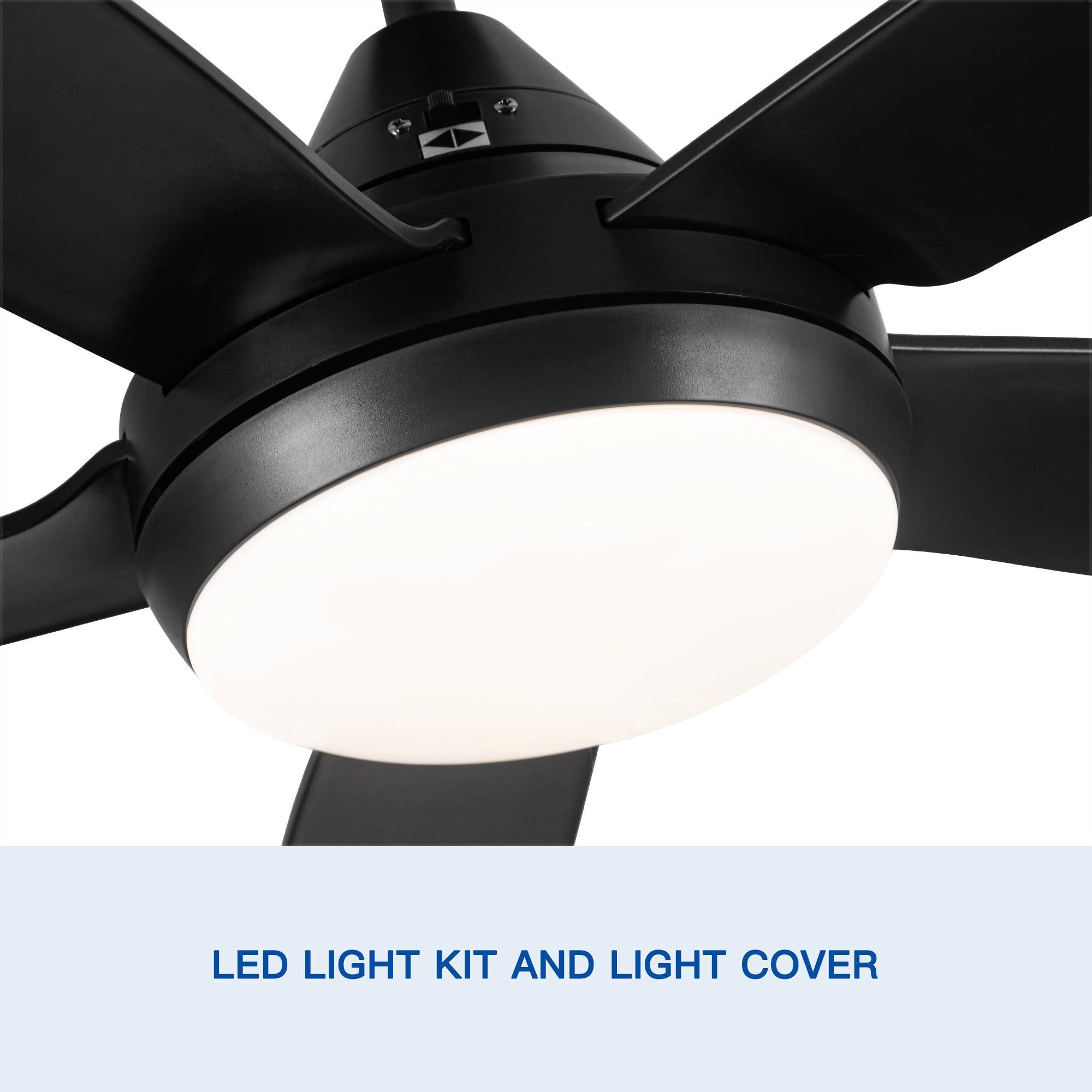 56 In Intergrated LED Ceiling Fan Lighting With Black ABS Blade LamCham