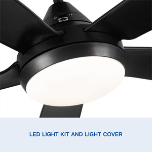 56 In Intergrated LED Ceiling Fan Lighting With Black ABS Blade LamCham