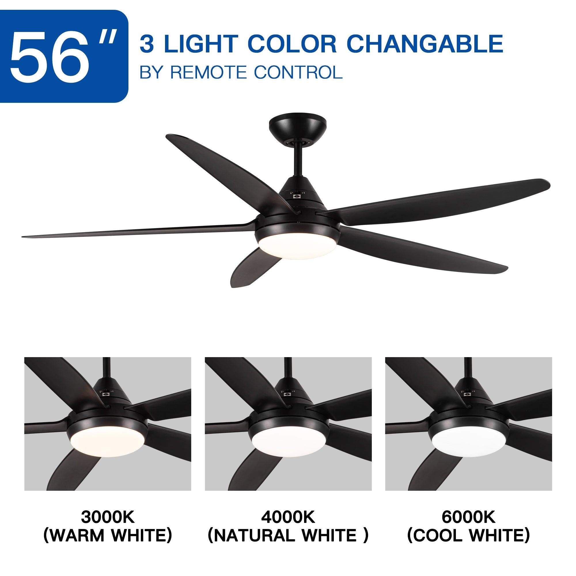 56 In Intergrated LED Ceiling Fan Lighting With Black ABS Blade LamCham