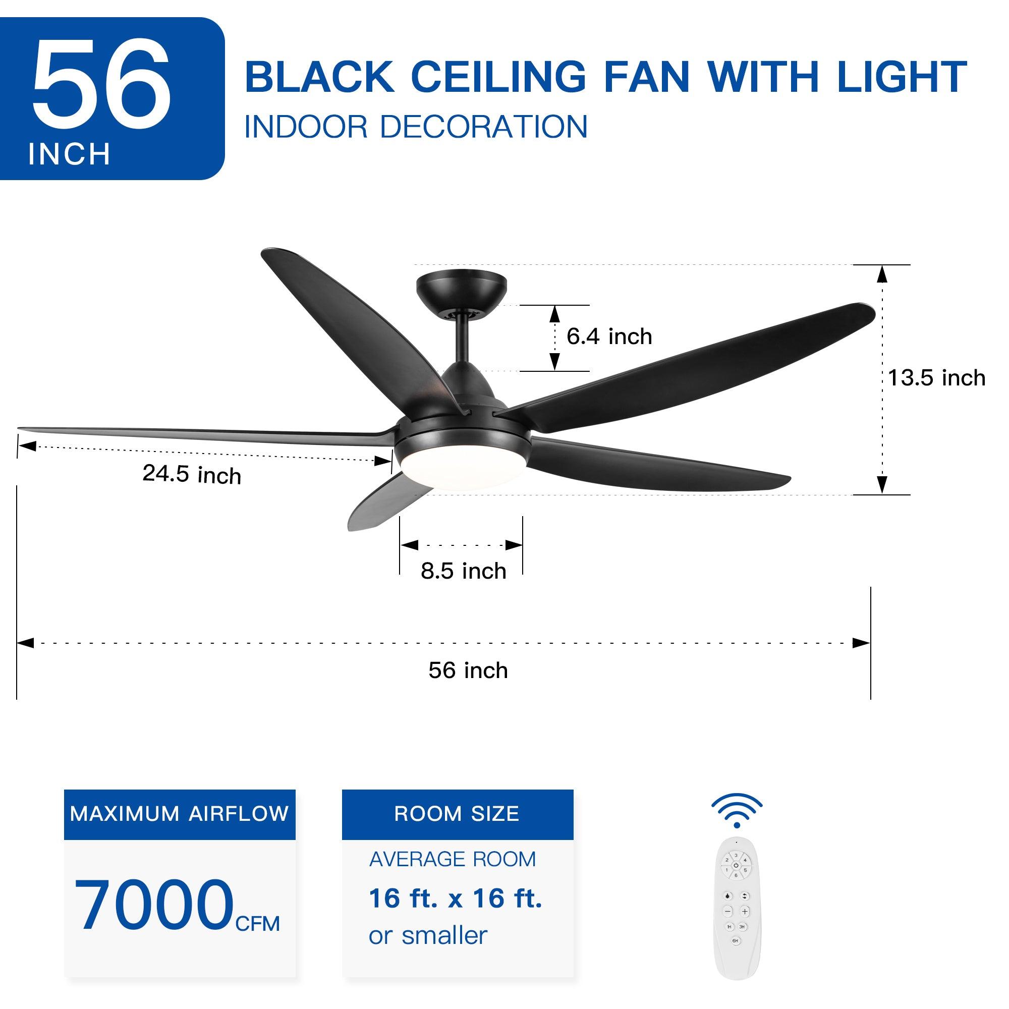 56 In Intergrated LED Ceiling Fan Lighting With Black ABS Blade LamCham