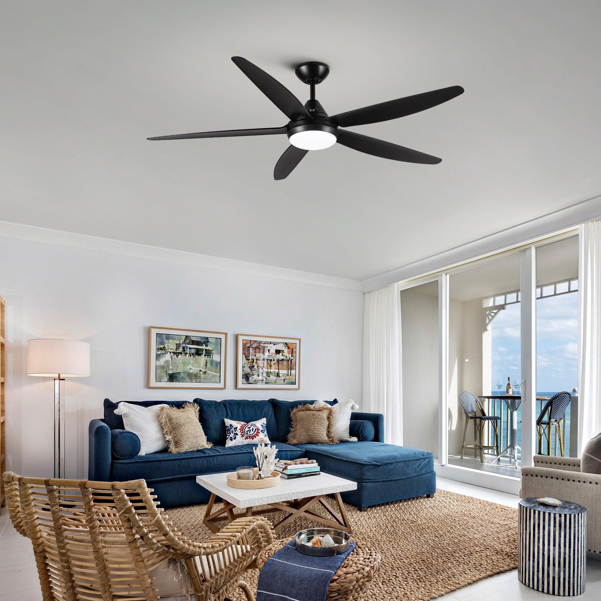 56 In Intergrated LED Ceiling Fan Lighting With Black ABS Blade LamCham