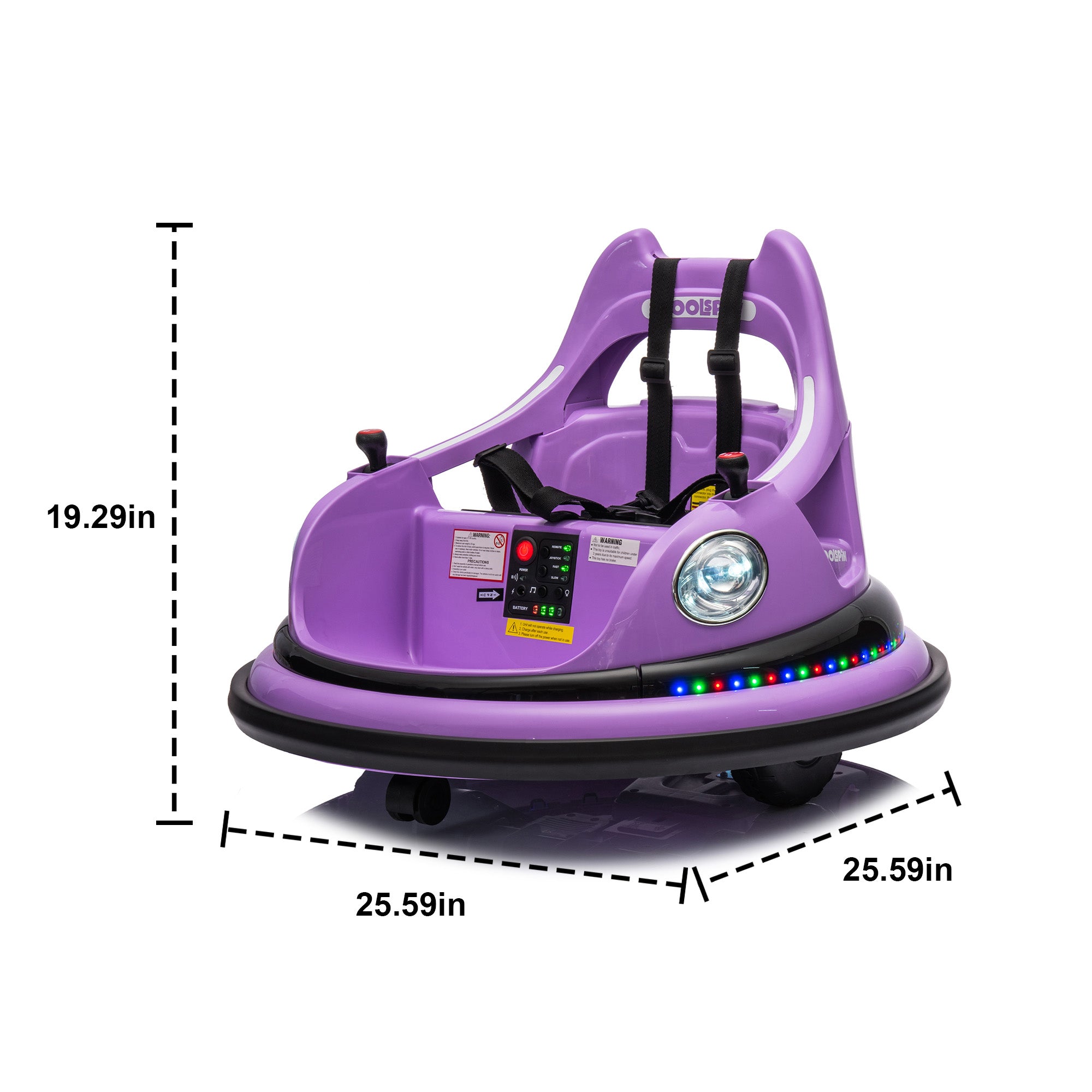 12V Ride On Bumper Car for Kids, Electric Car for Kids, 1.5-5 Years Old, W/Remote Control, Led Lights, Bluetooth & 360 Degree Spin, Vehicle Body With Anti-Collision Padding
Five-Point Safety Belt, 2Wd