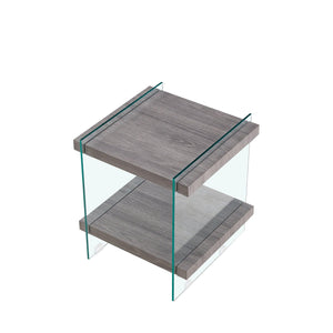 17.72" Sleek and Sturdy Tempered Glass Leg Side Table with Dual MDF Shelves, Modern nightstand  end table for living roon, bedroom, transparent/gray