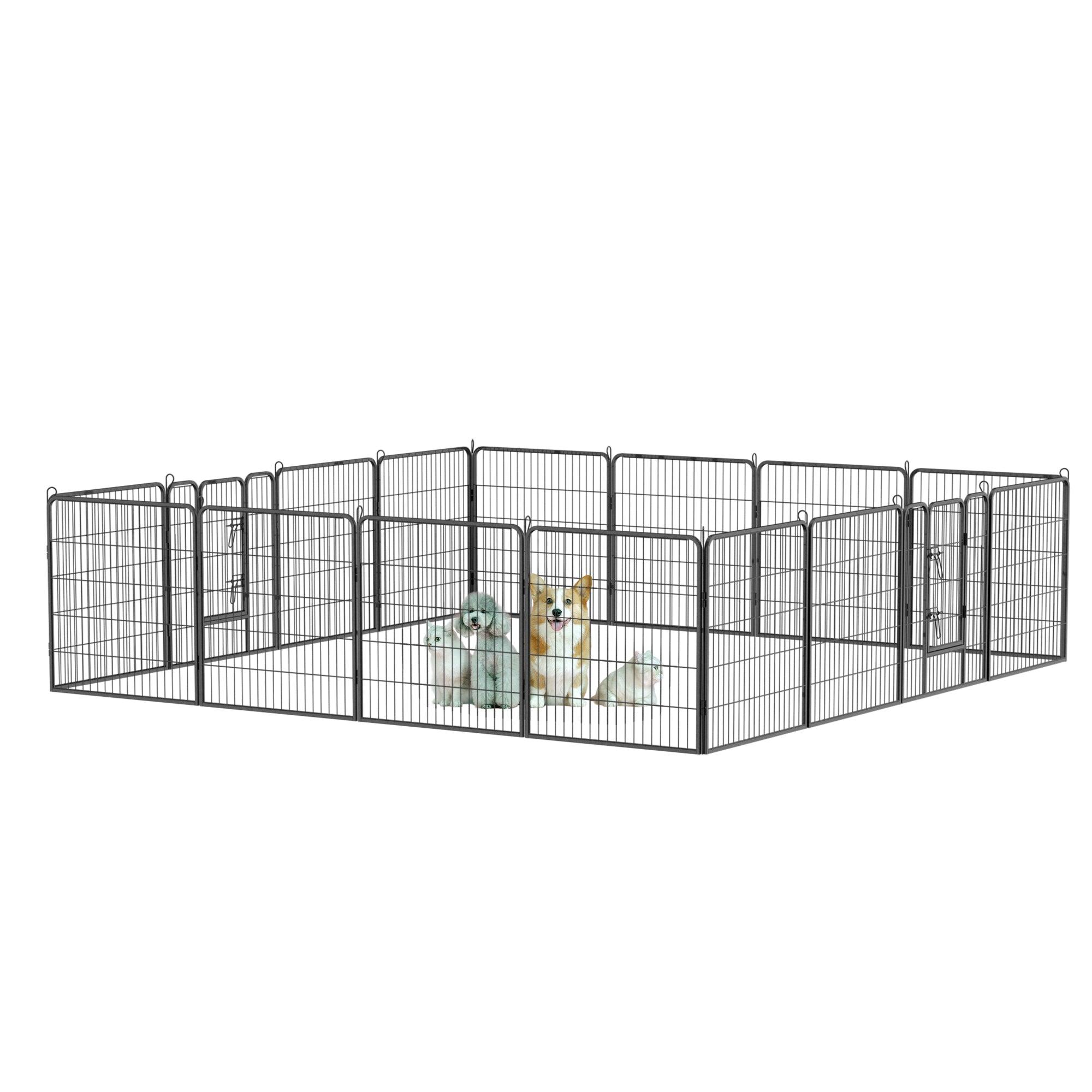 Dog Pens Outdoor 32" Height Foldable 16 Panels Heavy Duty Metal Portable Dog Playpen Indoor Anti-Rust Exercise Dog Fence With Doors For Large/Medium/Small Pets Play Pen For RV Camping Yard