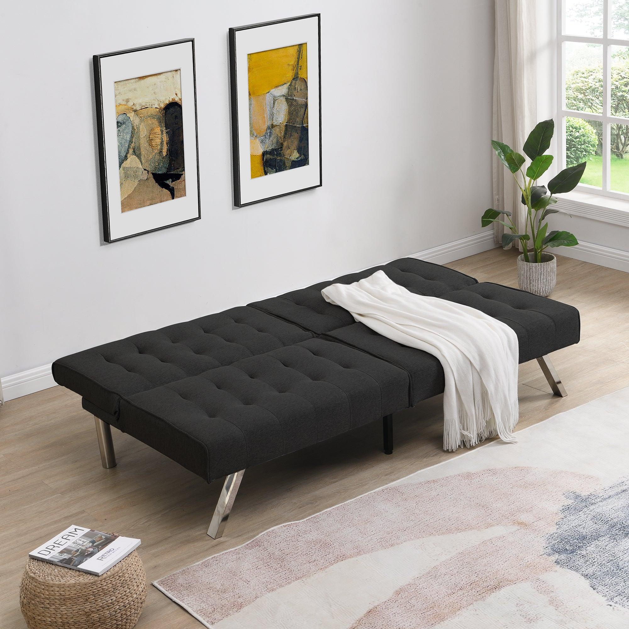 🆓🚛 Wood Frame, Stainless Leg, Futon, Sofa Bed, Black