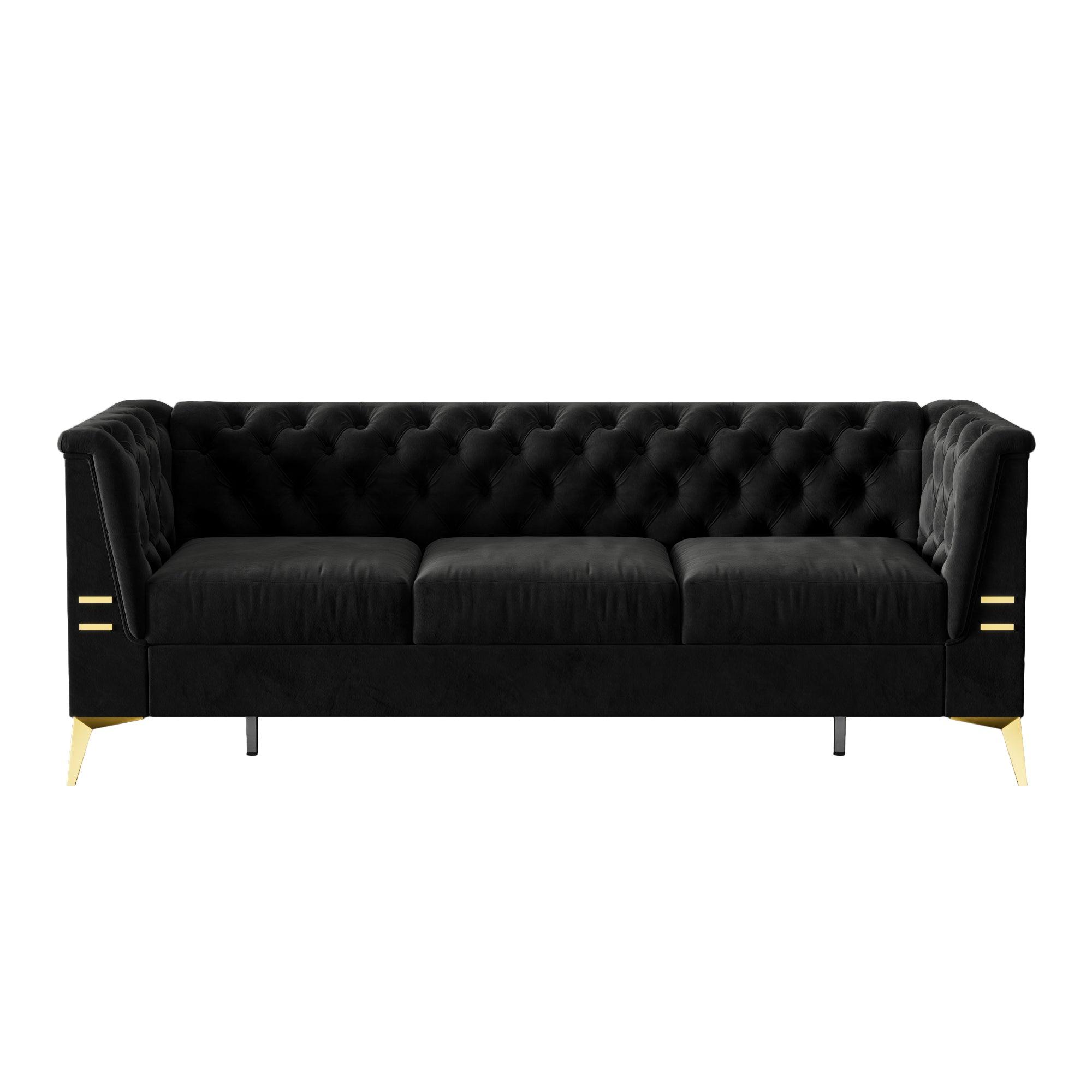 🆓🚛 82.7" 3 Seat Classic Chesterfield Pu Sofa With Metal Sofa Legs, Blending Style & Tradition, Black