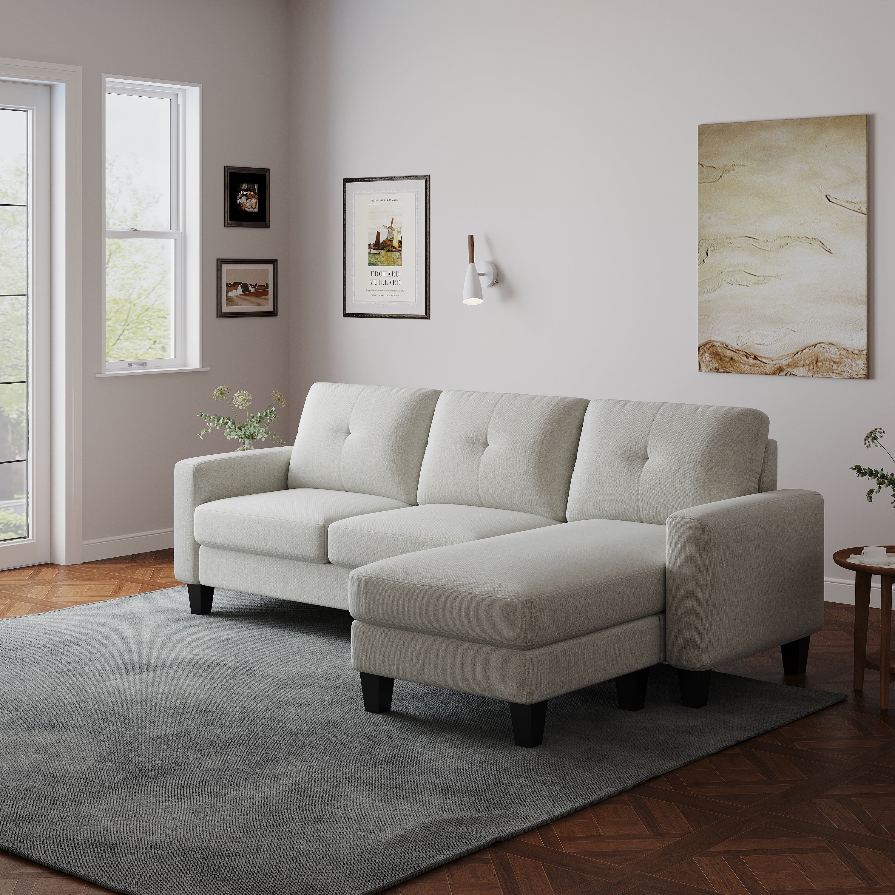 76.7" Compact 3 Seater Sofa With Ottoman for Small Spaces, Beige