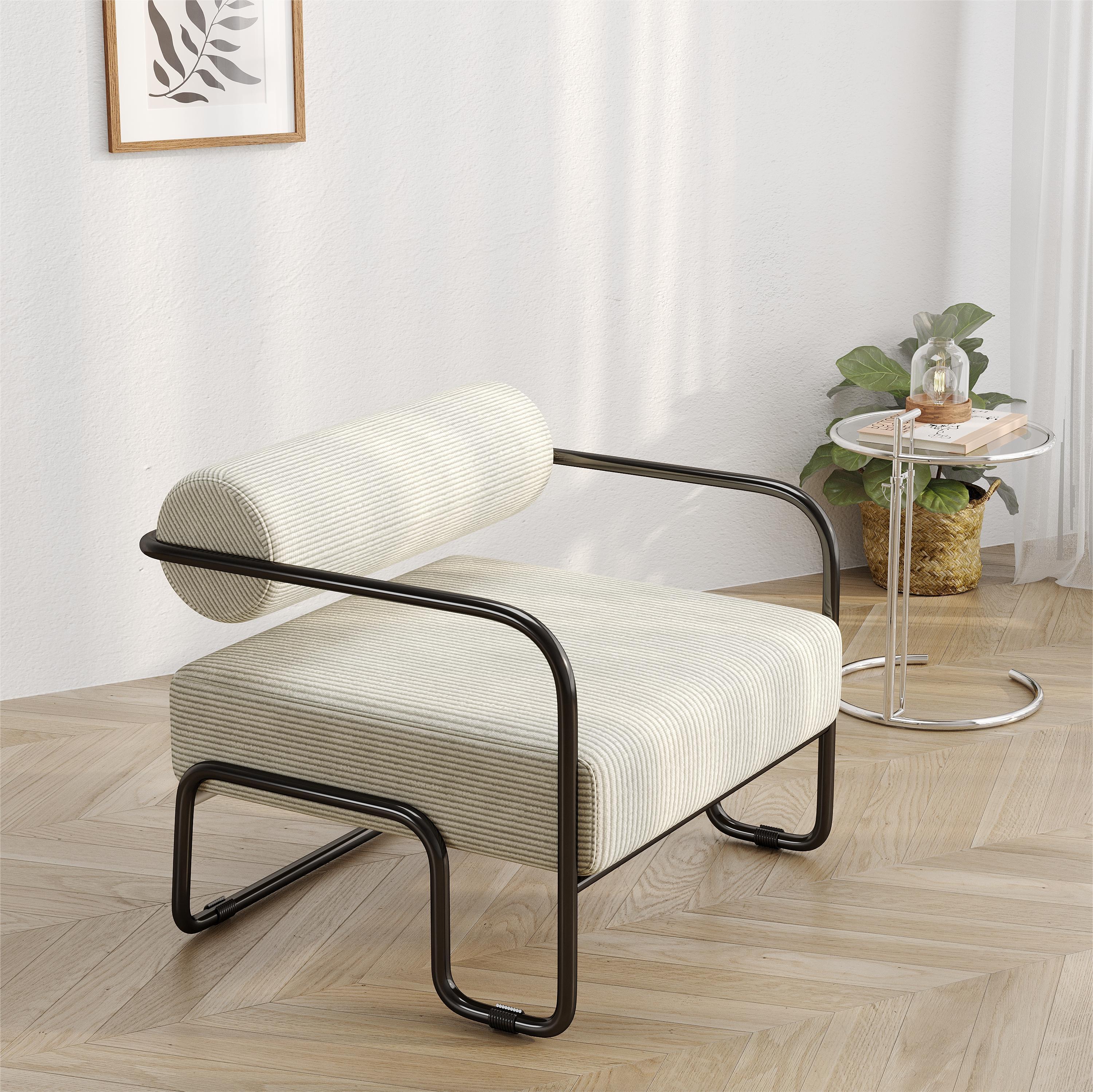 🆓🚛 Unique Design Living Room Iron Sofa Chair, Lazy Individual Chair, Balcony Leisure Chair, Beige