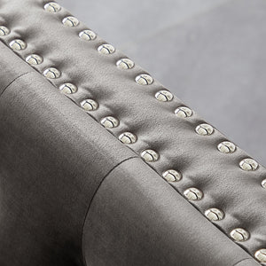 59.4 Inch Wide Grey Velvet Sofa With Jeweled Buttons, Square Arm, 2 Pillow LamCham