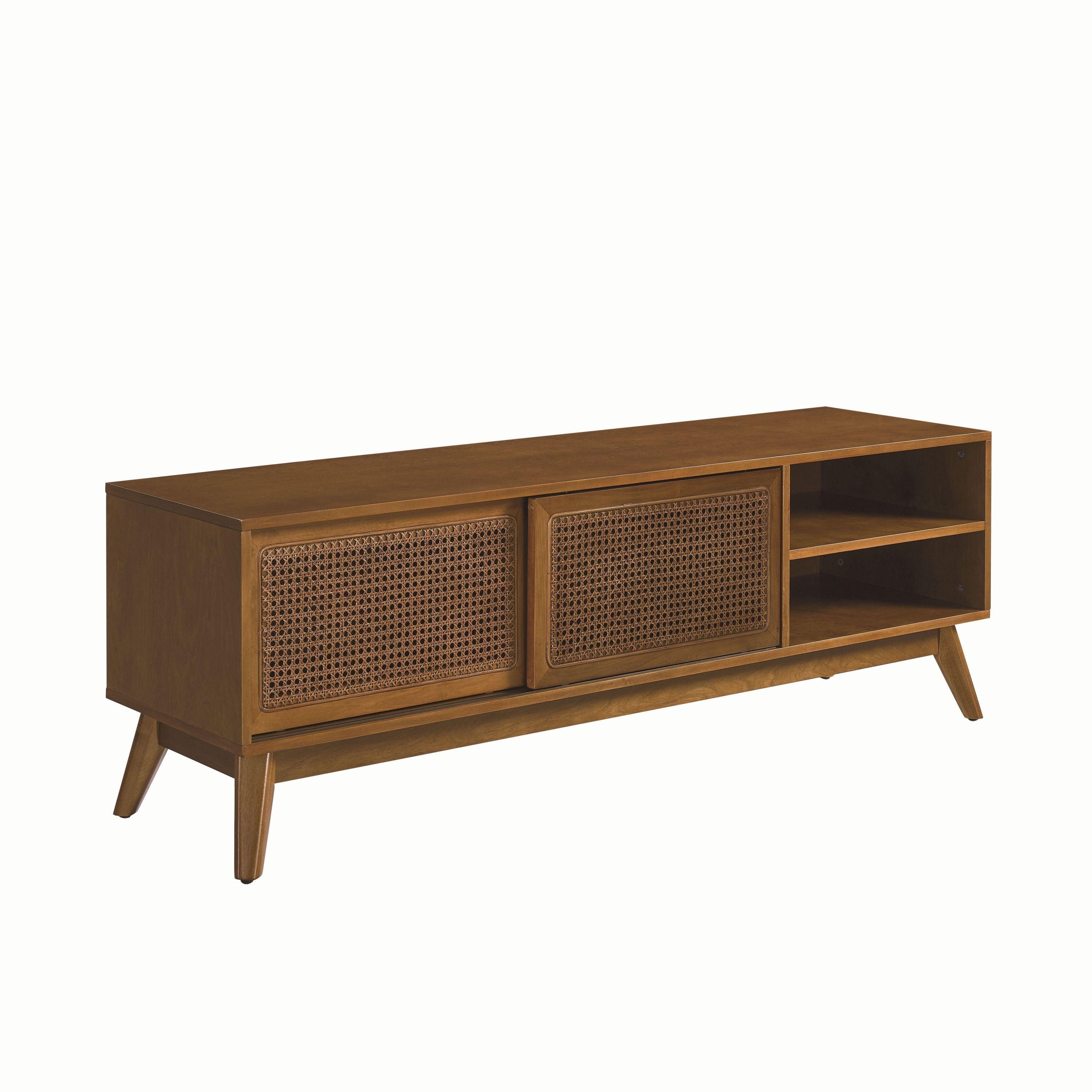 59 Inch Mid Century Modern Rattan TV Stand for 65 Inch TV, Entertainment Cabinet, Media Console, Light Wood LamCham