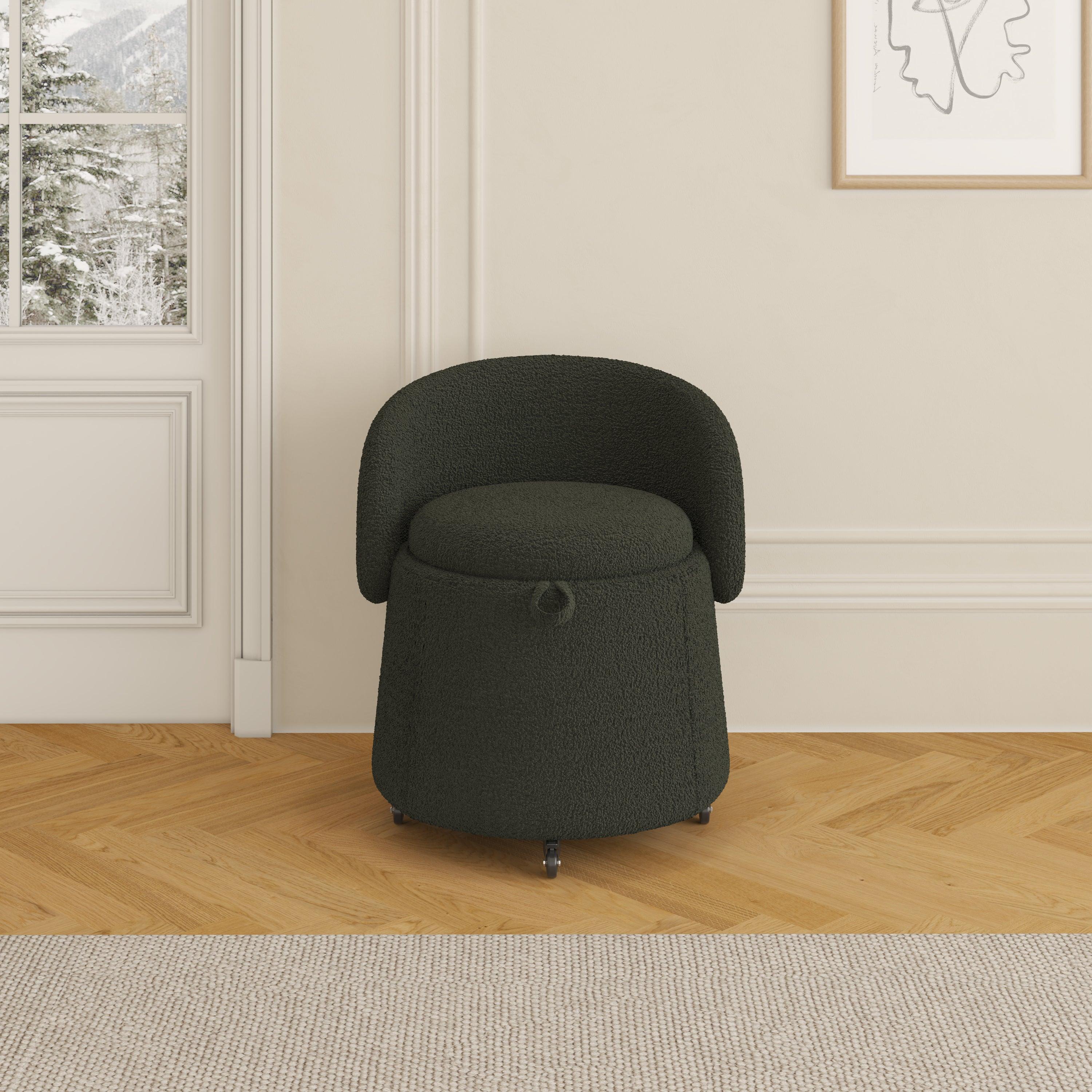 🆓🚛 Multi-Functional Stool Can Be Moved for Storage, Teddy Fleece Bedroom & Living Room, Green